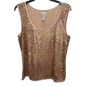 Chico's Tank Top Size 3 Sequin Sleeveless Party Top Shimmery Gold